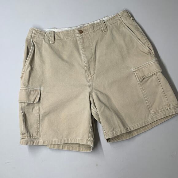Abercrombie Fitch Mens Cargo Shorts 34 Khaki Tan Beige Vintage Pockets 6" - Picture 2 of 9